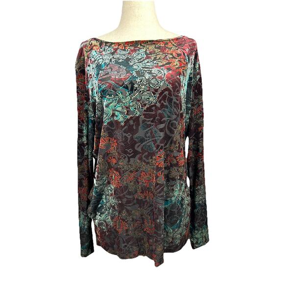 Vintage Chicos Velvet Burnout Mesh Floral Top Sz 2 Boho Whimsygoth Fairy - Picture 1 of 5